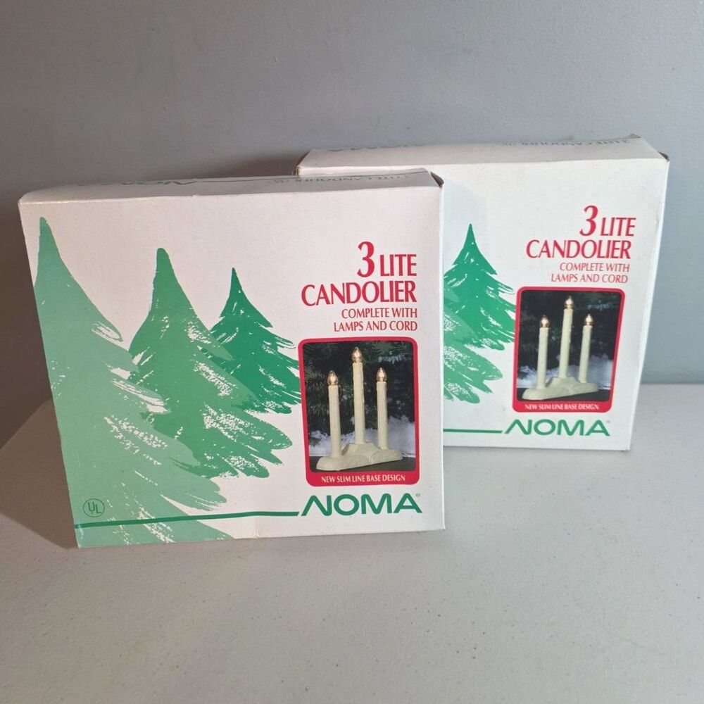 2 NOMA Vintage 3 Light Candolier Christmas Holiday Window Lights In Box EUC